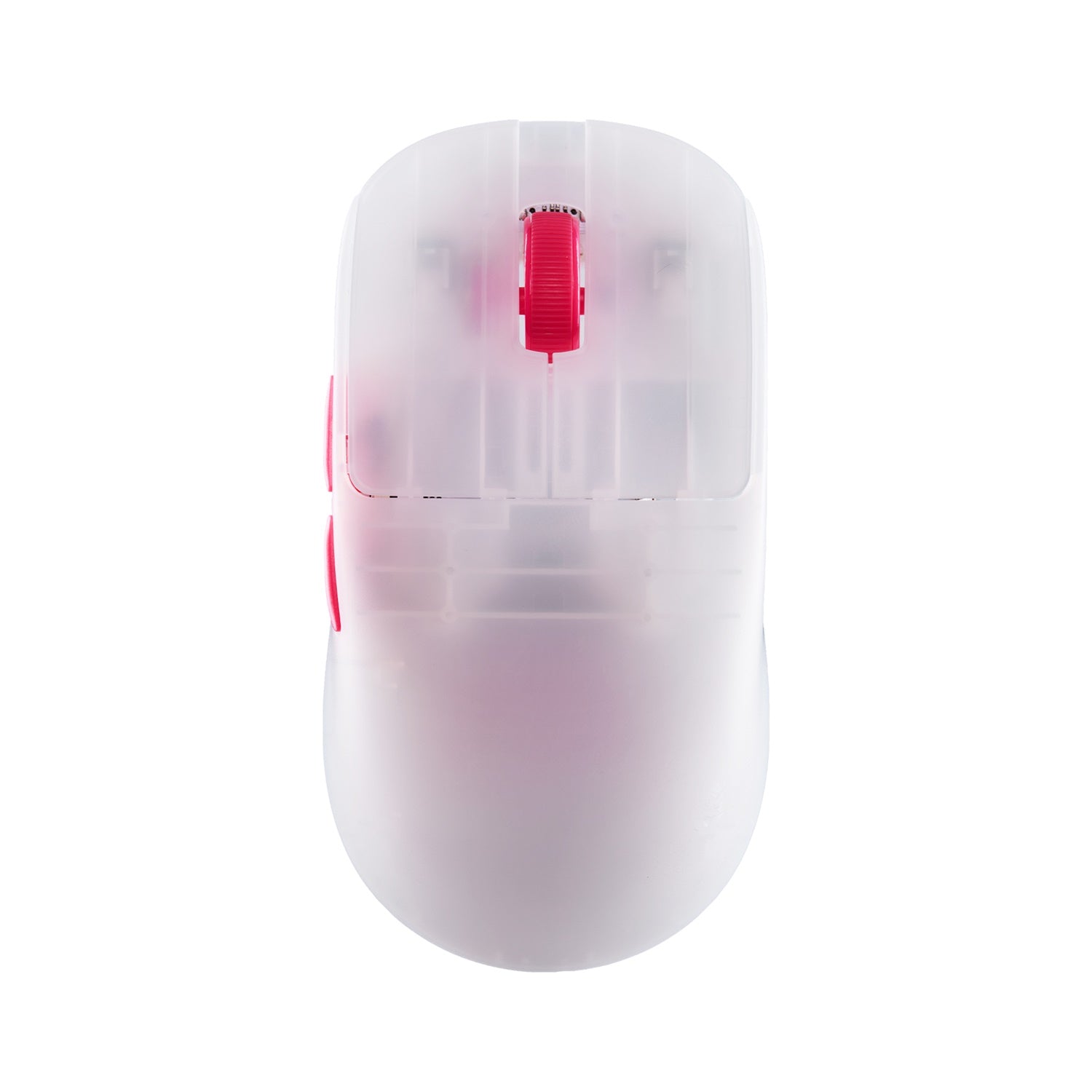 ATK Blazing Sky Zero wireless gaming mouse shown in translucent white with pink accents